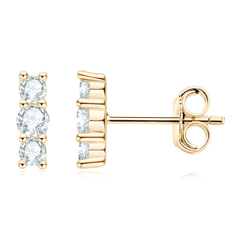 Elegant Three-Stone Moissanite Stud Earrings