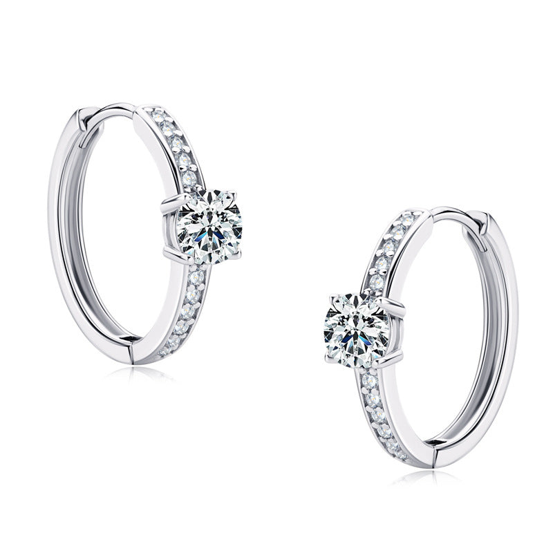 Elegant Moissanite Solitaire Halo Hoop Earrings