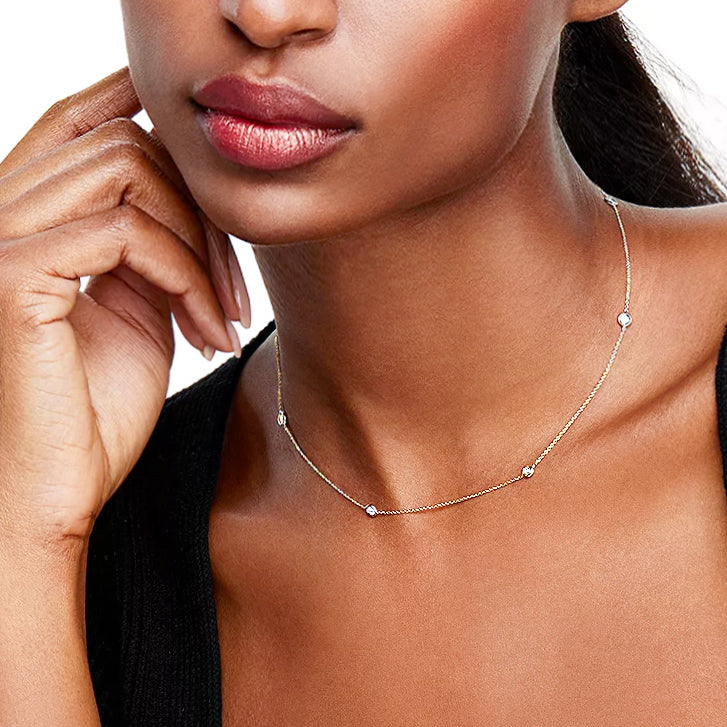 14K Gold Plated Bezel Set Moissanite Necklace