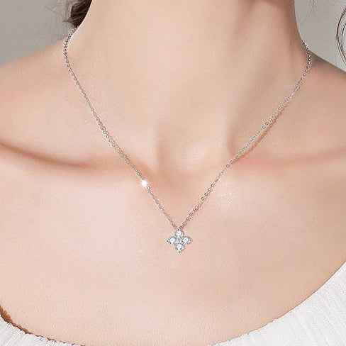 Clover Floral Moissanite Pendant with Sterling Silver Necklace