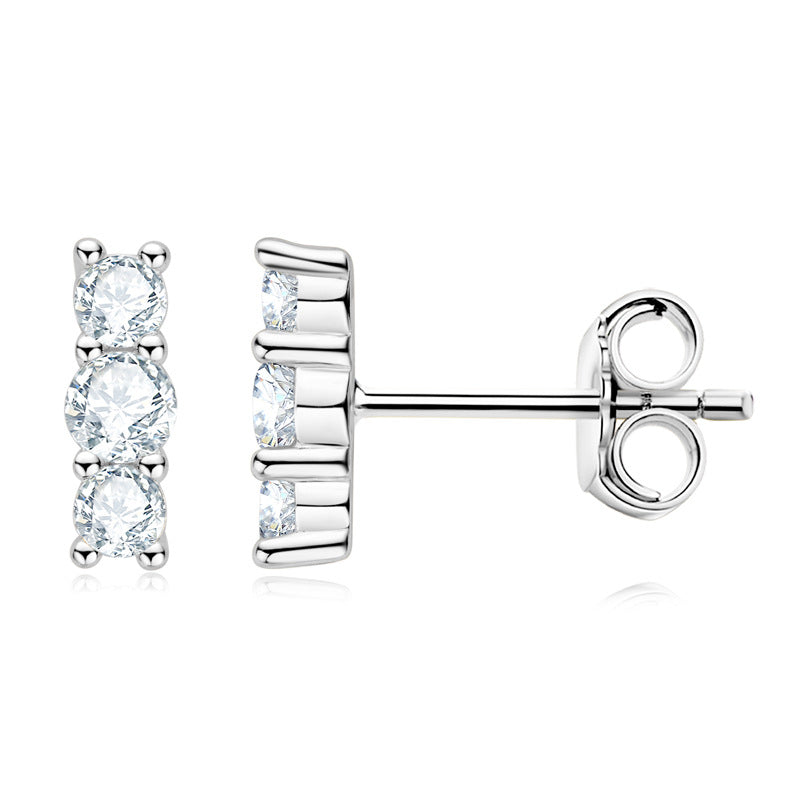 Elegant Three-Stone Moissanite Stud Earrings