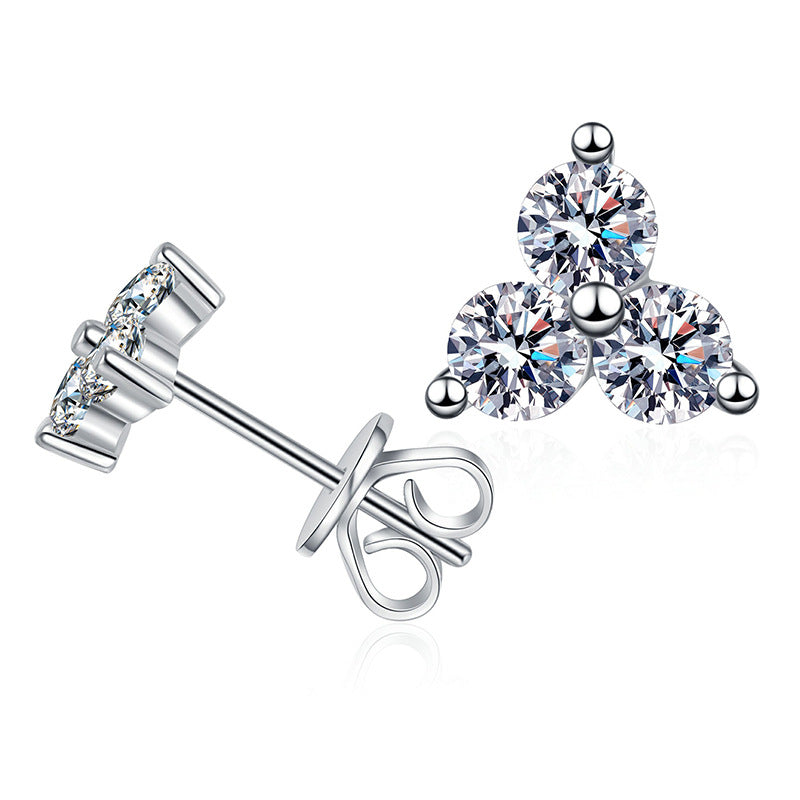 Trinity Moissanite Round Cut Earrings