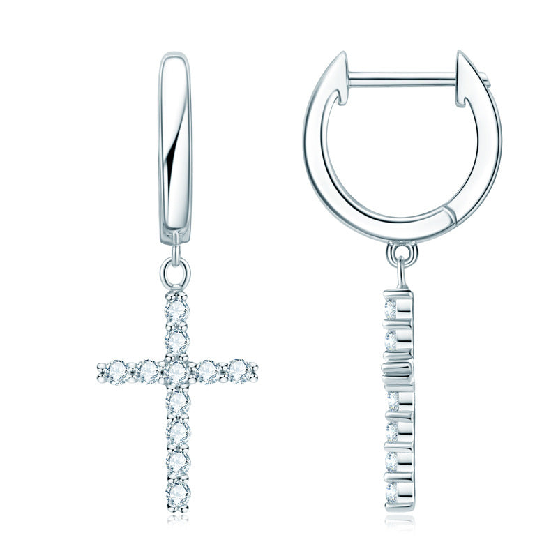 Elegant Moissanite Cross Dangle Earrings