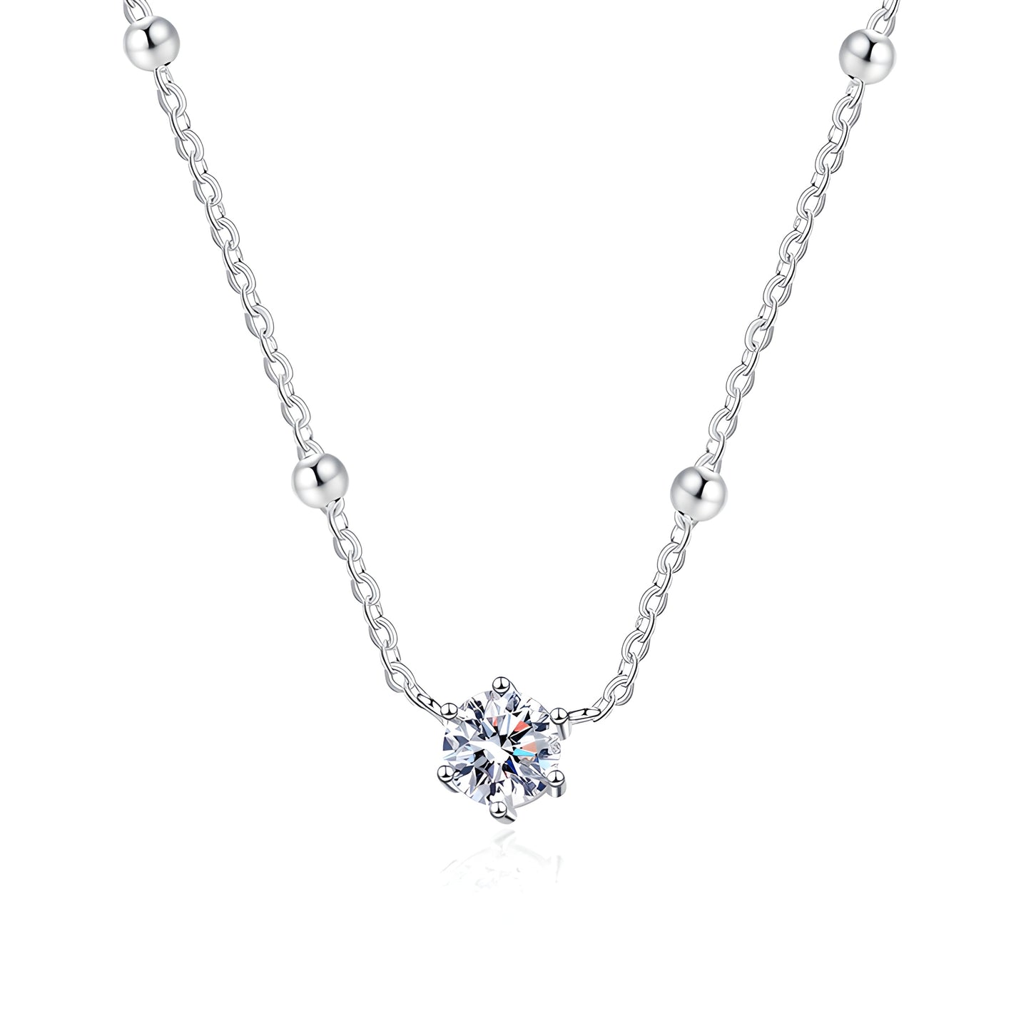 Elegant Beaded Moissanite Solitaire Necklace