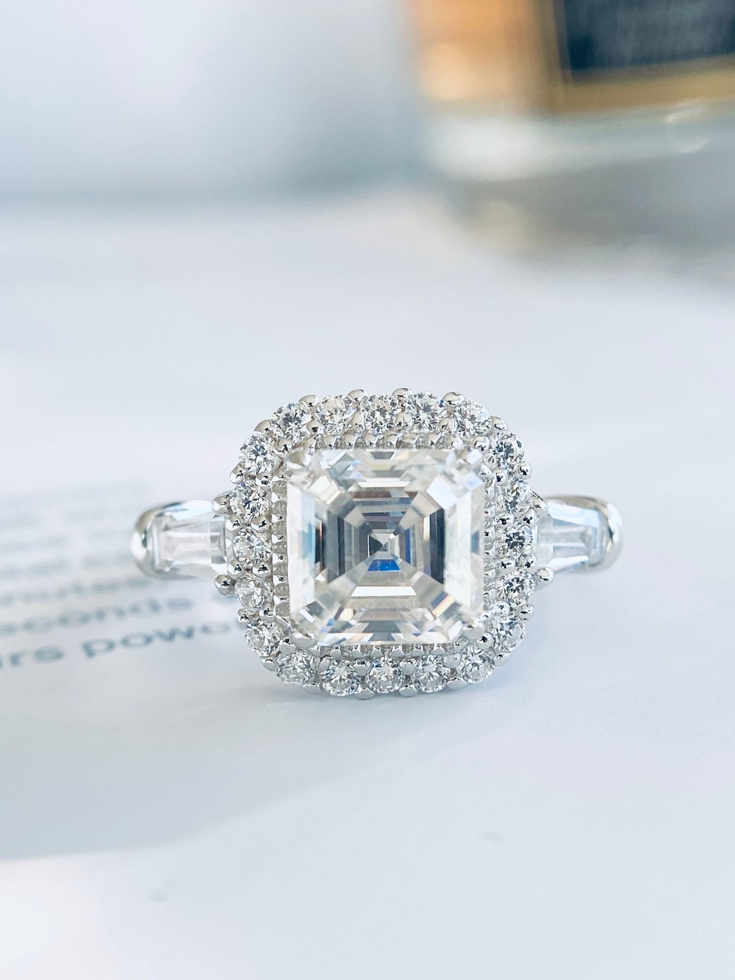 Exquisite Asscher Cut Moissanite Ring