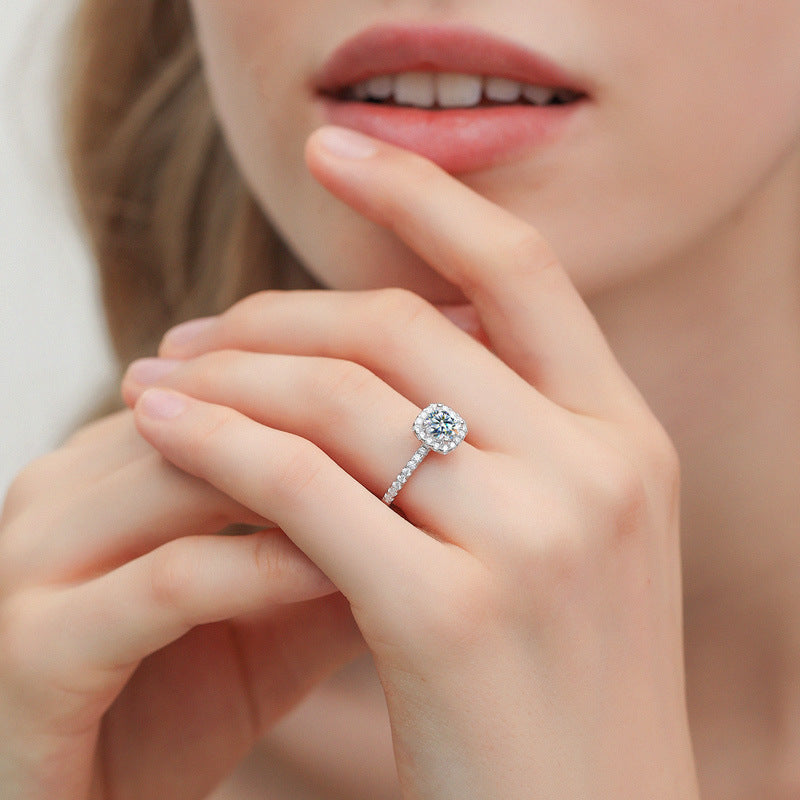 Elegant Cushion Halo Moissanite Engagement Ring
