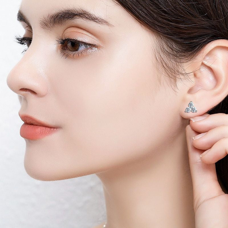 Trinity Moissanite Round Cut Earrings