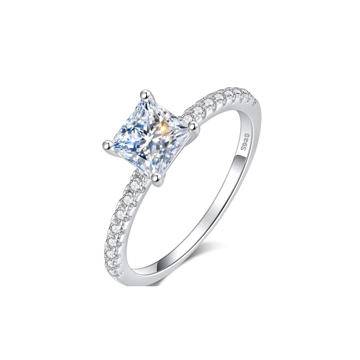 Pure Moissanite 2ct Princess-Cut Solitaire Ring