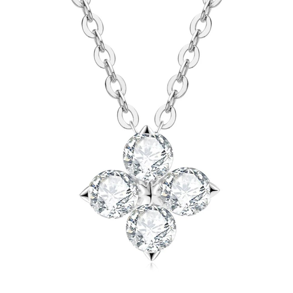 Clover Floral Moissanite Pendant with Sterling Silver Necklace