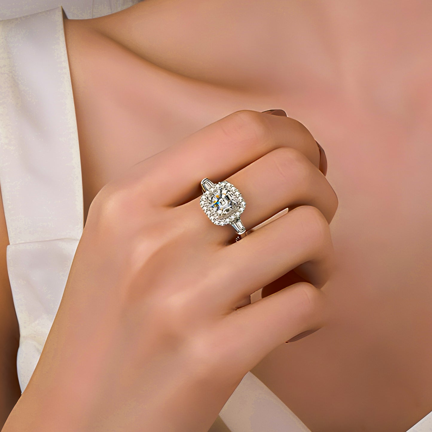 Exquisite Asscher Cut Moissanite Ring