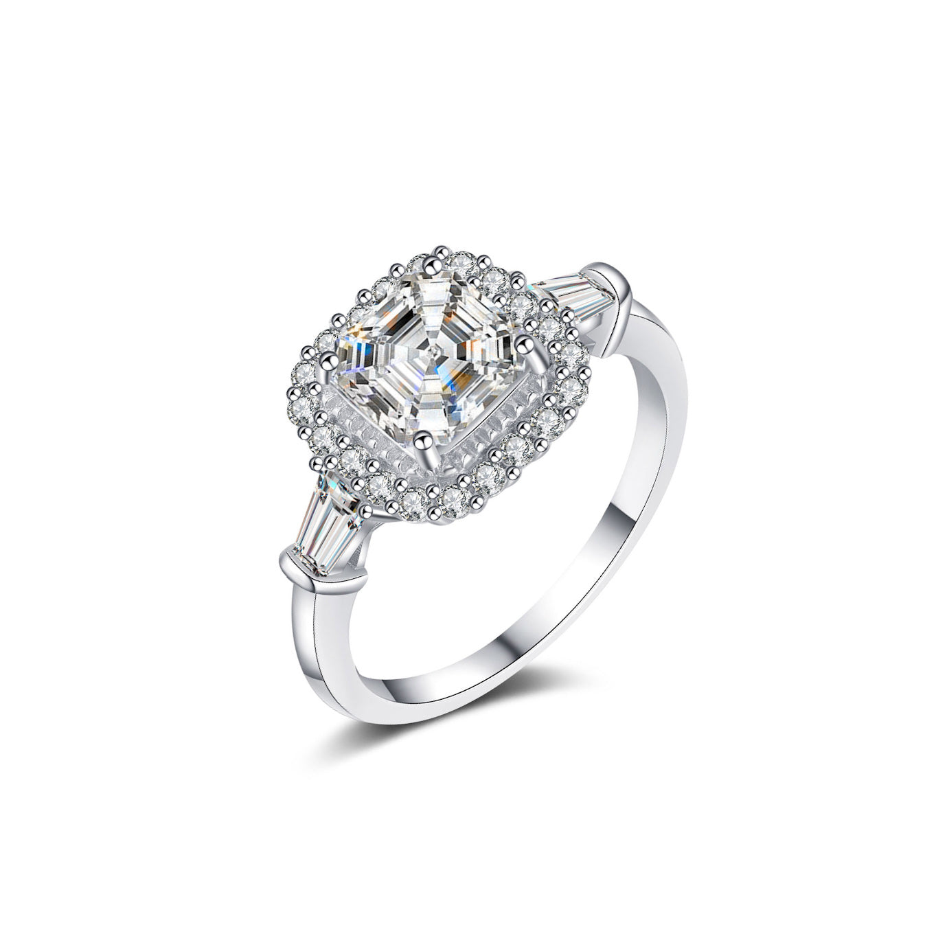 Exquisite Asscher Cut Moissanite Ring