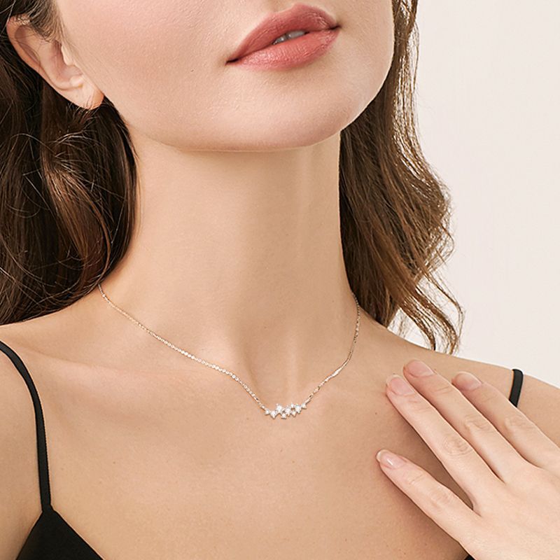 Moissanite Special Cluster Necklace in Solid Silver 925