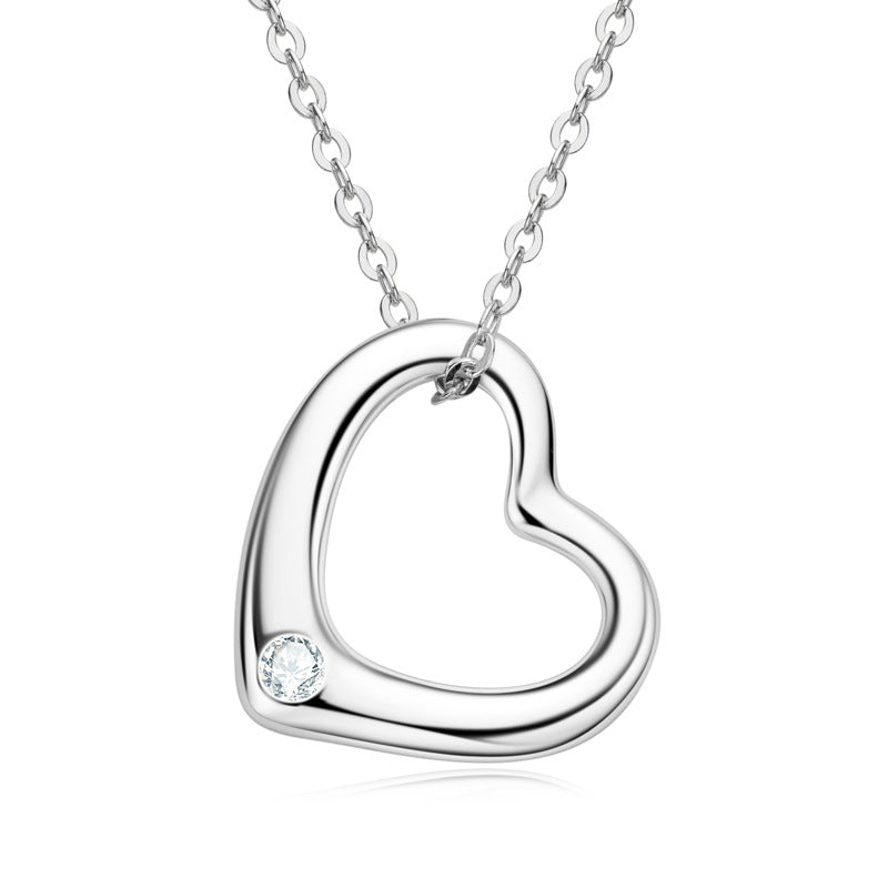 Open Heart Pendant with Bezel Set Moissanite Accent