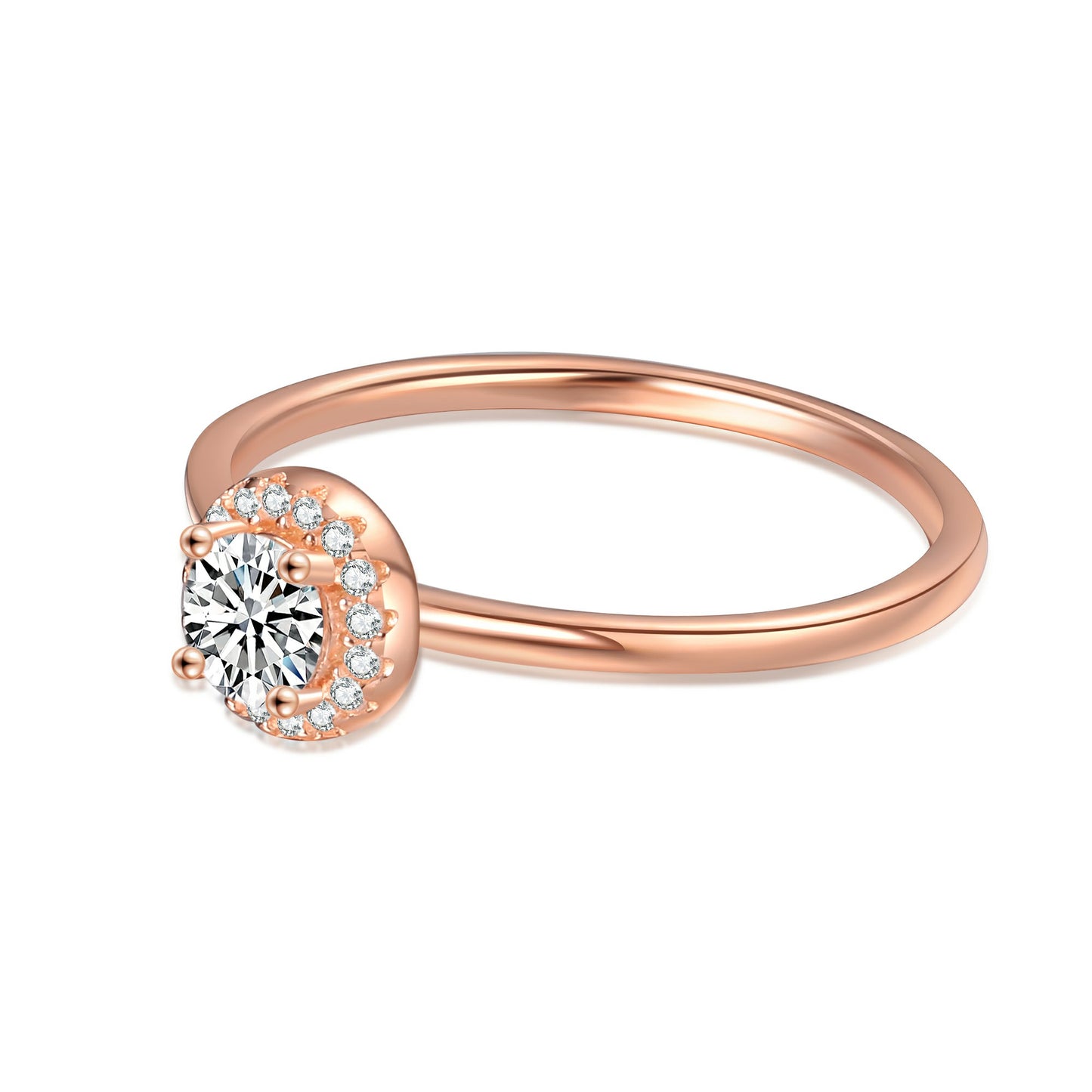 Moissanite Halo Ring in Rose Gold Finish