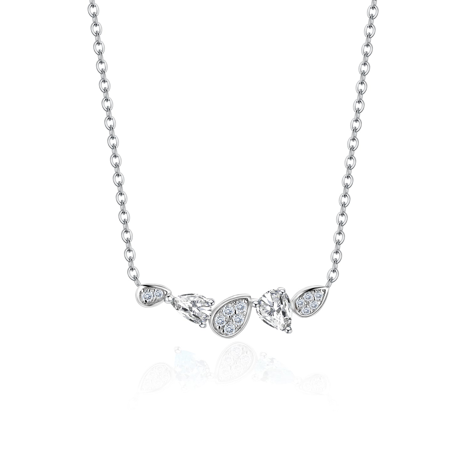 Dazzling Silver Necklace with Teardrop and Marquise Gemstone Accents