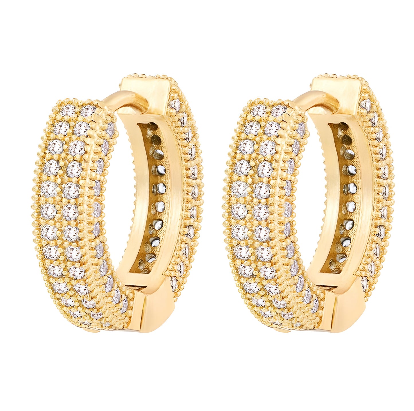 Goldtone Iced-Out Moissanite Hoop Earrings