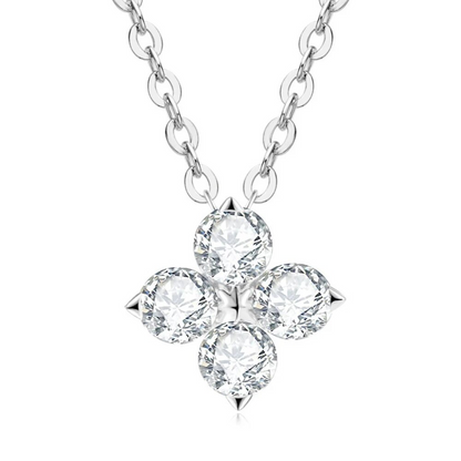 Clover Floral Moissanite Pendant with Sterling Silver Necklace
