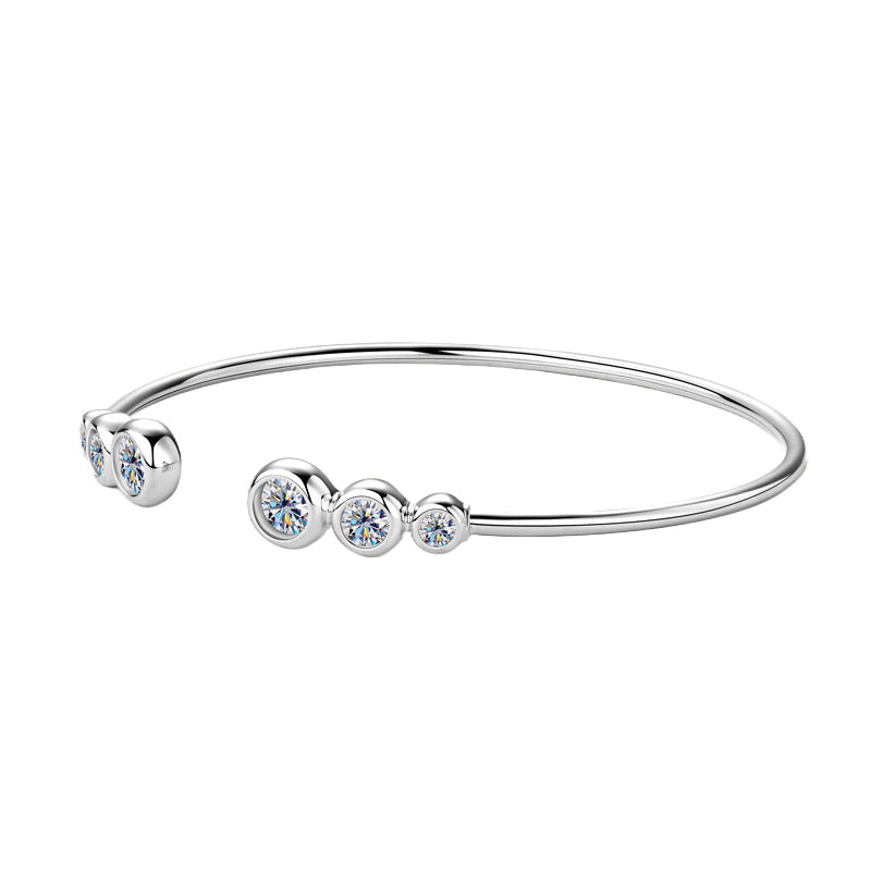 Dazzling Moissanite-Studded Silver Bangle